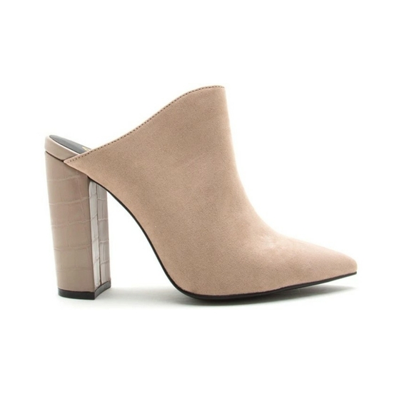 Qupid Shoes - 💙Qupid Signal Suede Taupe Mule Pumps